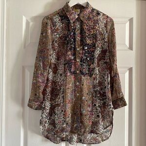 Fig and Flower Button Front Blouse - Size Small